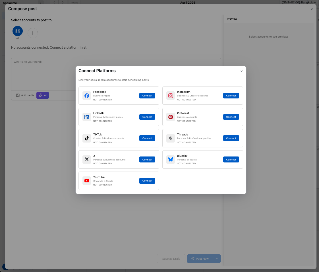 Connect all your social platforms